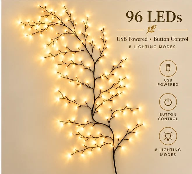 🎄 Flexible LED Branch Lights | Remote-Controlled Holiday Wall Decor(📦Buy 2 Free Shipping)