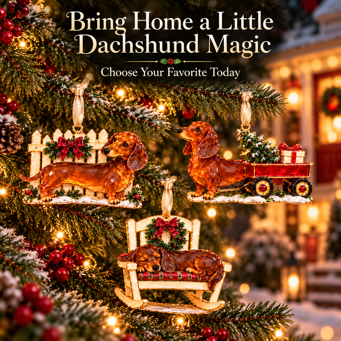 Dachshund holiday ornament decorative details