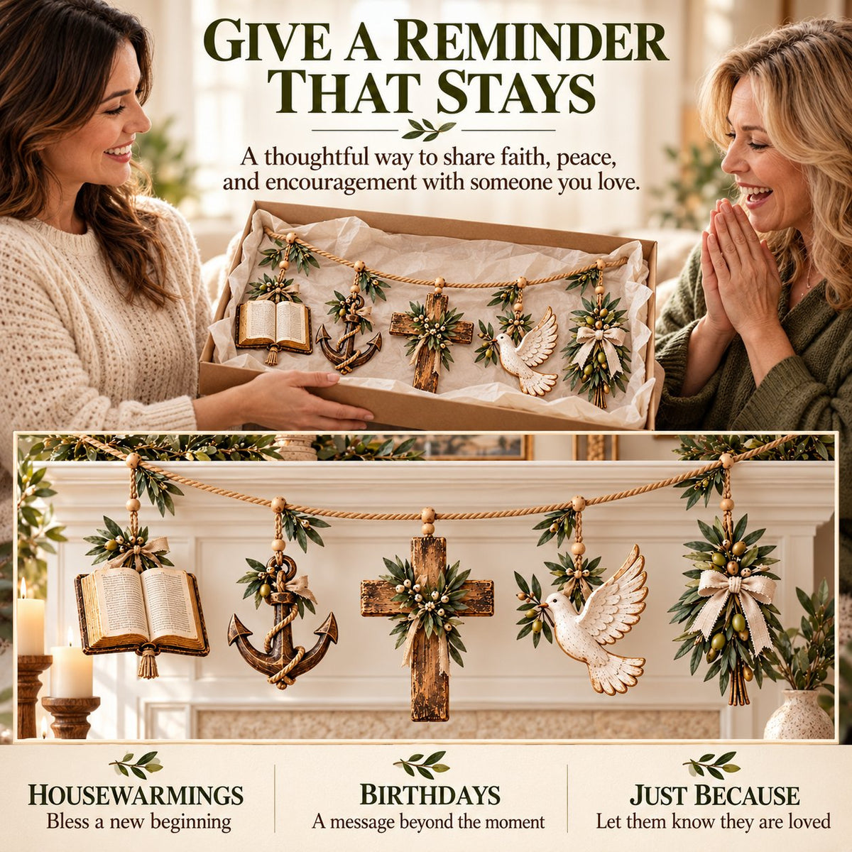 Faith, Hope & Love Christian Symbol Garland