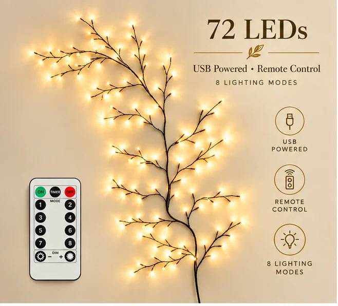 🎄 Flexible LED Branch Lights | Remote-Controlled Holiday Wall Decor(📦Buy 2 Free Shipping)