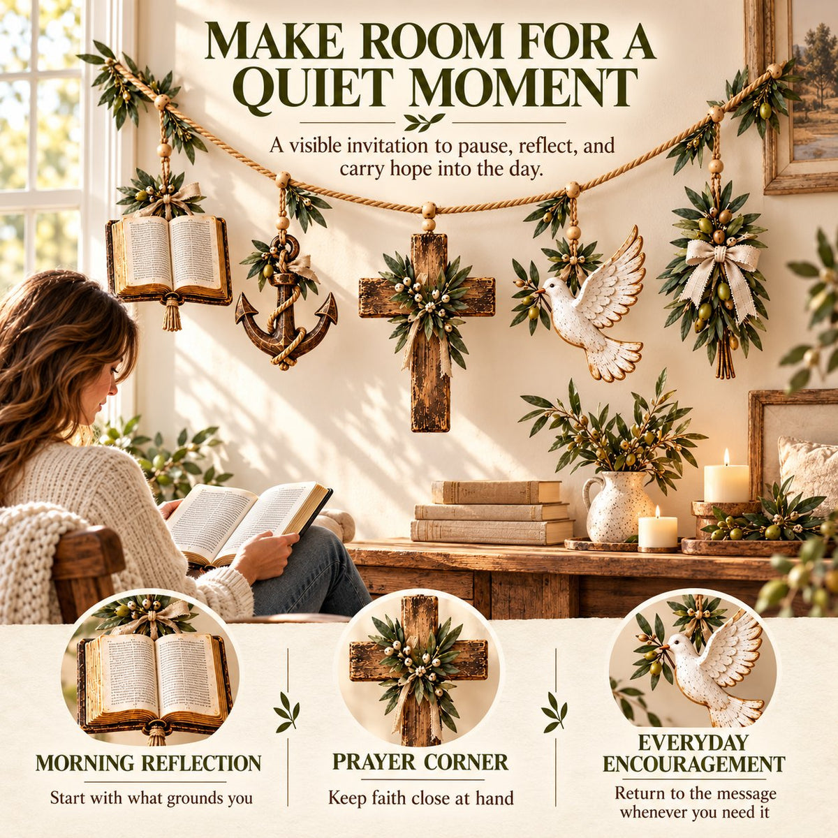 Faith, Hope & Love Christian Symbol Garland