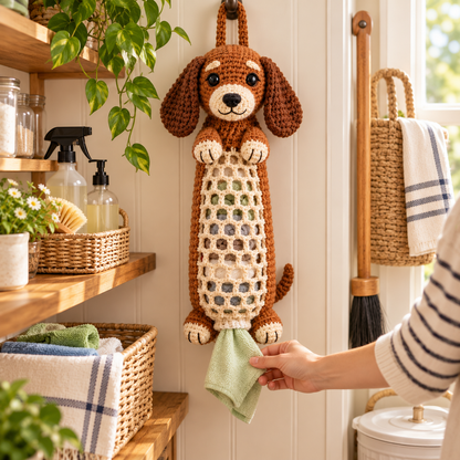 🐶 Cozy Dachshund Crochet Hanging Organizer