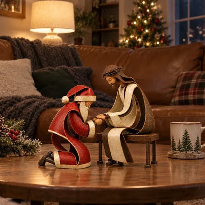 🎅✝️Santa Kneeling Before Jesus Christmas Figurines