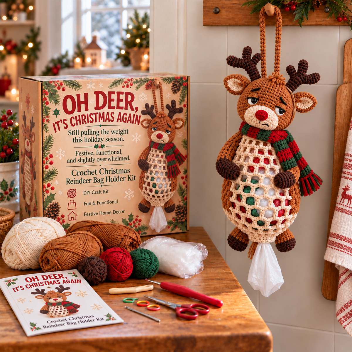🎄 Christmas Crochet Bag Holder DIY Kit – 4 Funny Festive Designs | A Gift With a Bit of British Humour