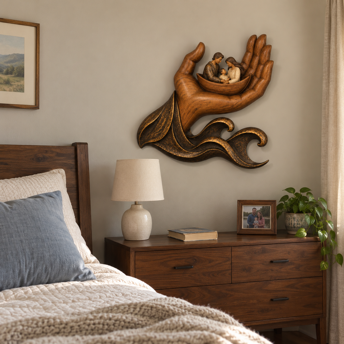 🤲 Held in His Hand – Family Boat Wall Sculpture