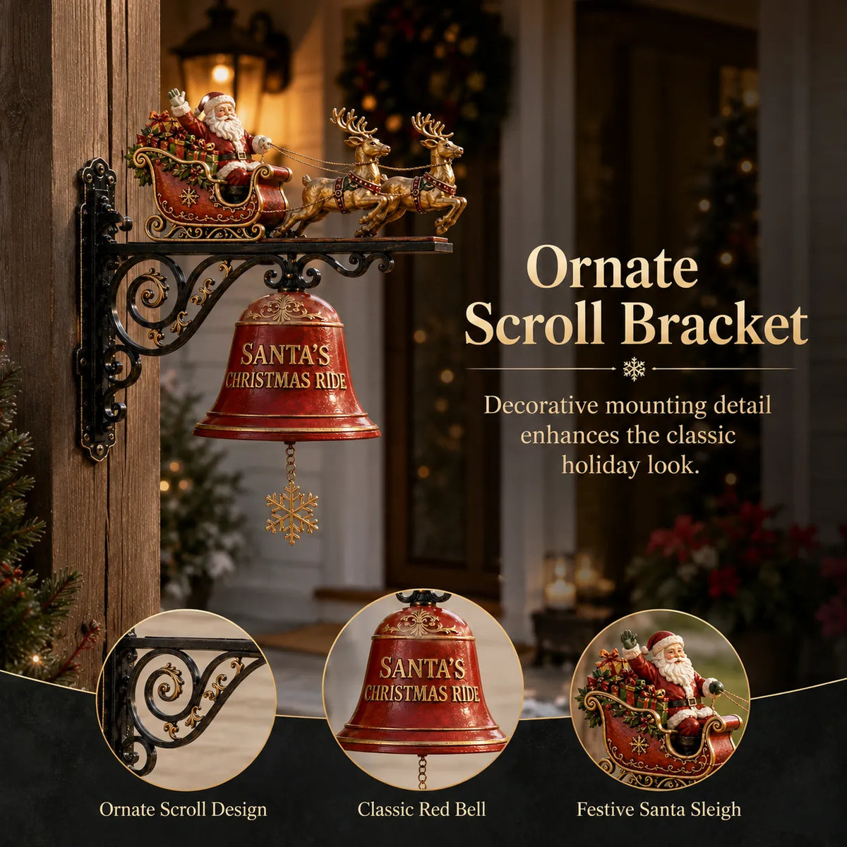 🎅 Santa Sleigh with Reindeer & Bell | 3D Christmas Outdoor Decoration🔔