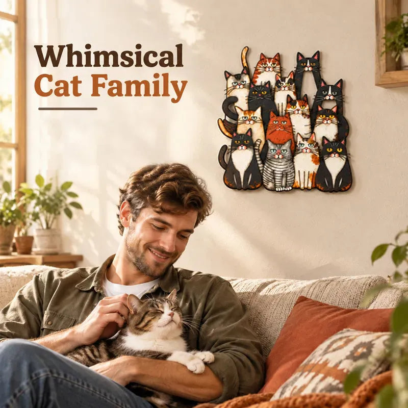 Whimsical Cat Family Metal Wall Art