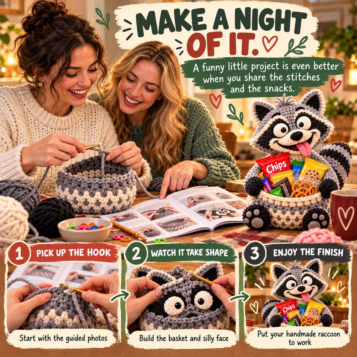 Funny Animal Crochet Snack Basket DIY Kit