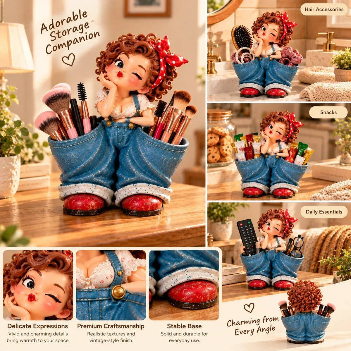 💕Little Miss Pockets – Cute Vintage Girl Organizer with Denim Storage Pockets
