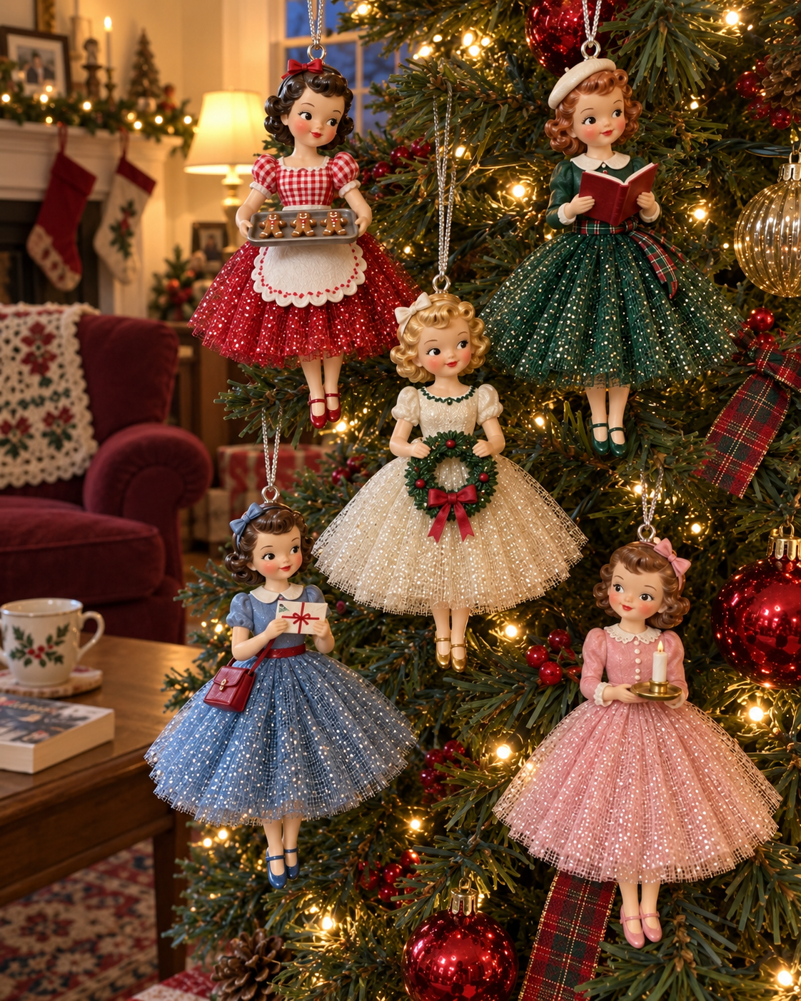 Vintage Christmas Lady Ornaments – 1950s-Inspired Keepsake Collection🎄