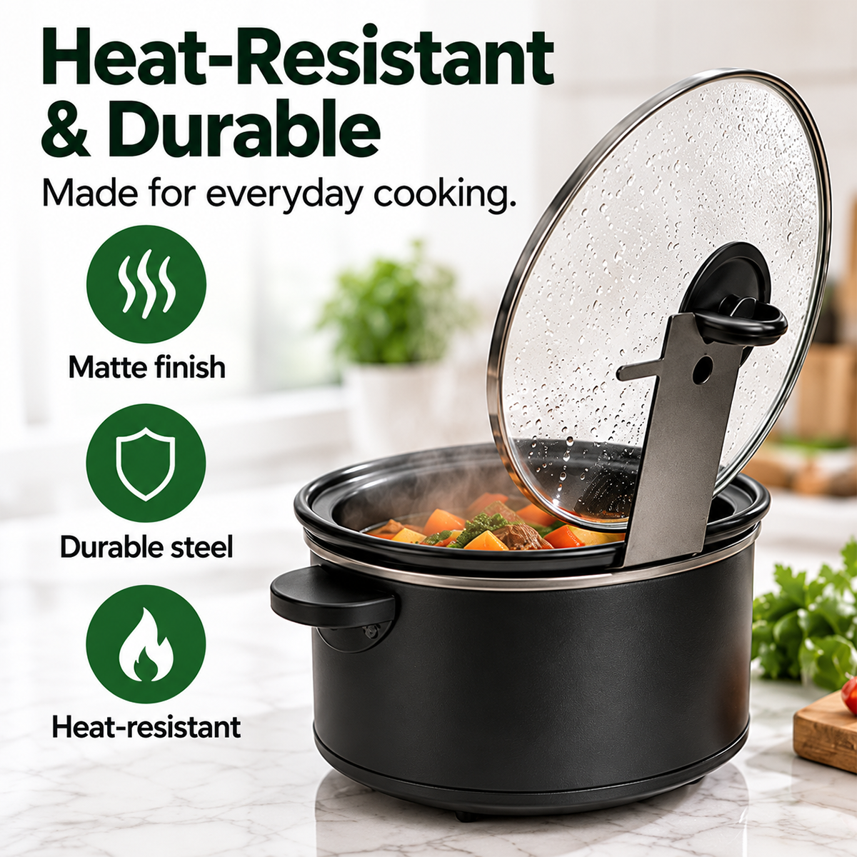 Traditional countertop mess compared with cooker lid holder