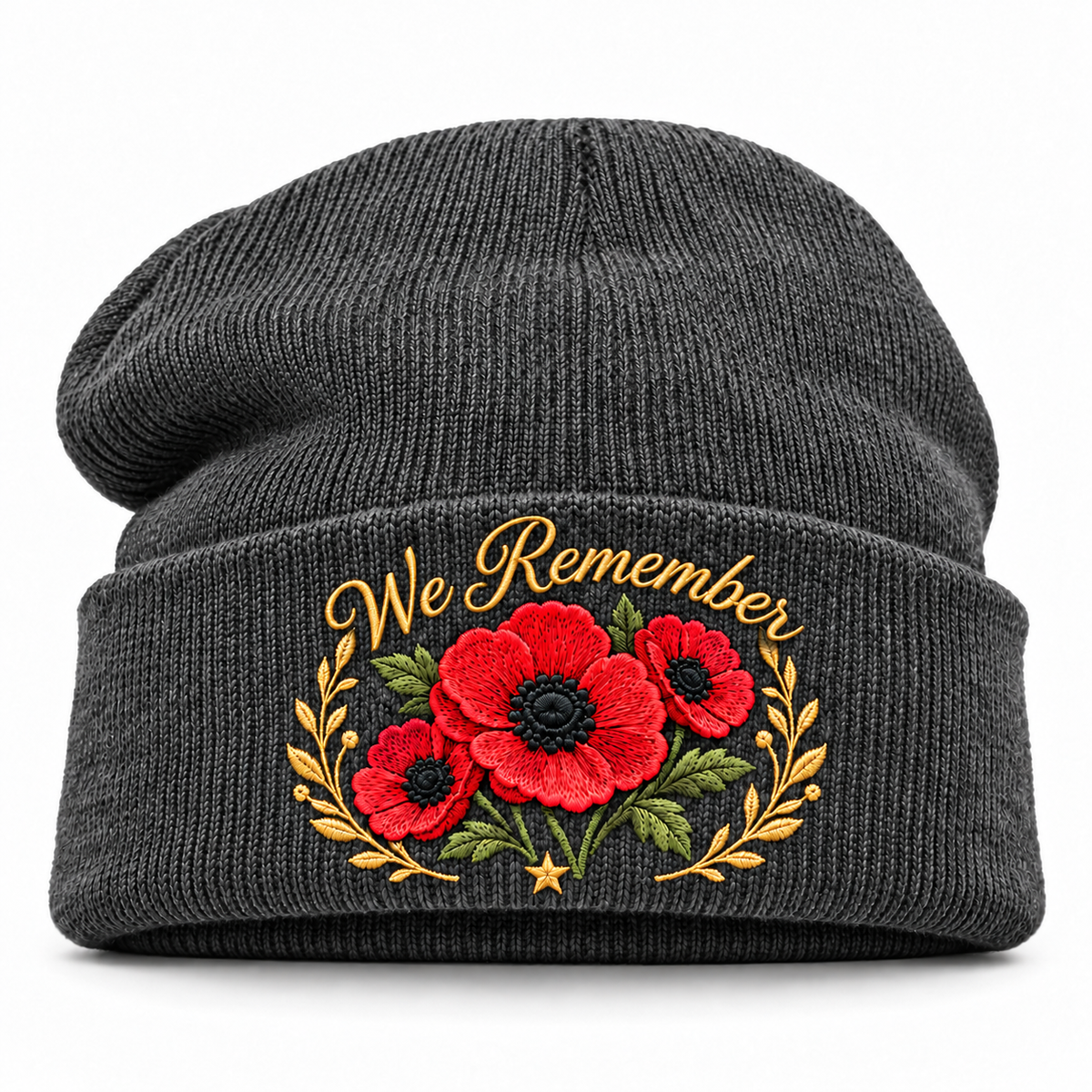 🌺 Remembrance Poppy Embroidered Beanie - A Tribute to Those Who Served