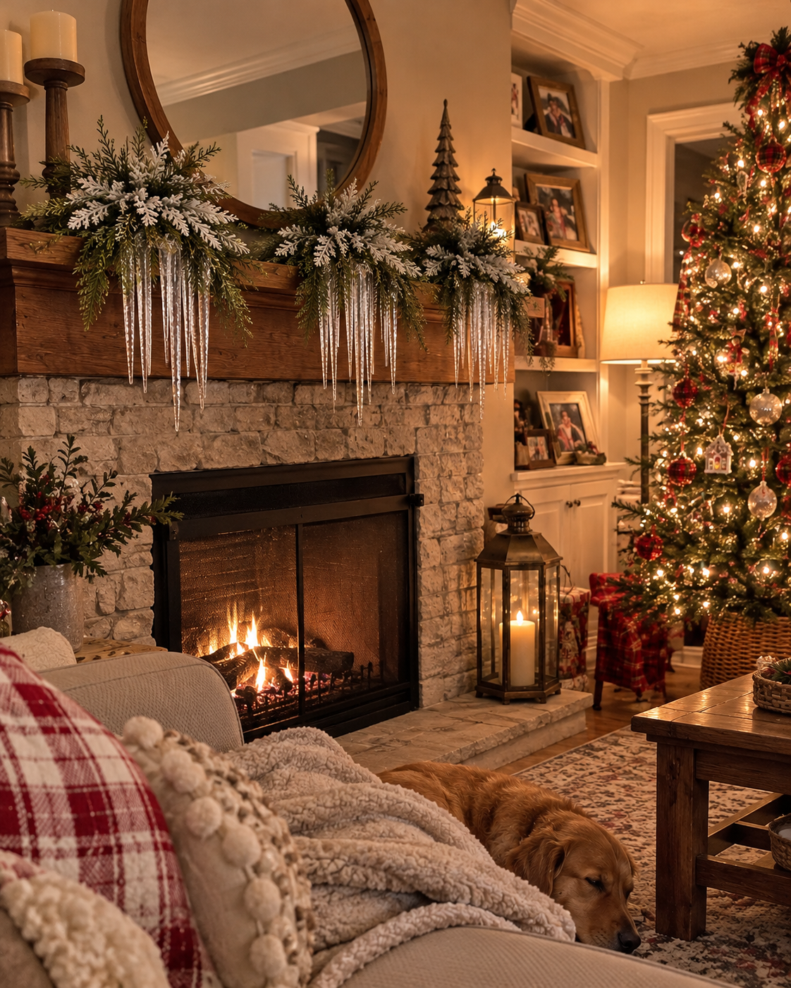 Snow-Kissed Icicle Greenery – Cascading Winter Mantel & Window Decor