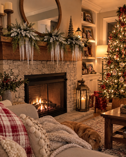 Snow-Kissed Icicle Greenery – Cascading Winter Mantel & Window Decor