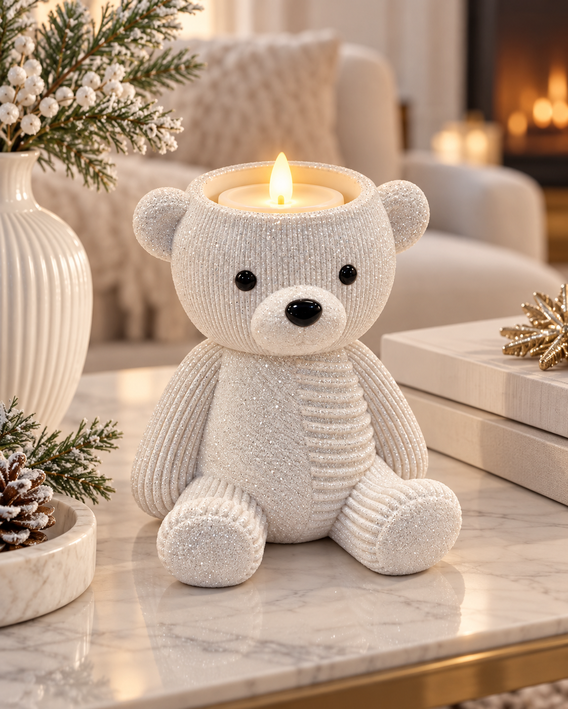 Cozy Polar Bear Candle Holder – Sparkling Winter Home Decor & Christmas Gift