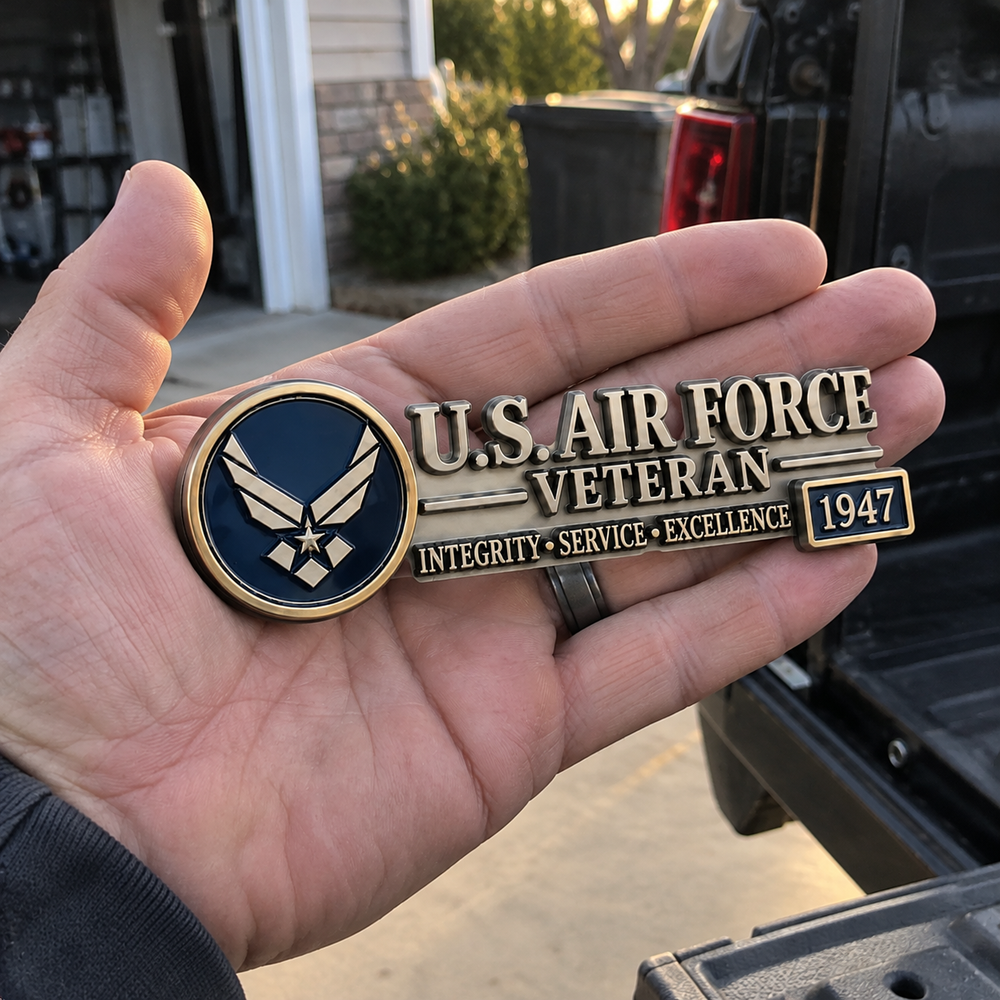 Air Force emblem shown in hand