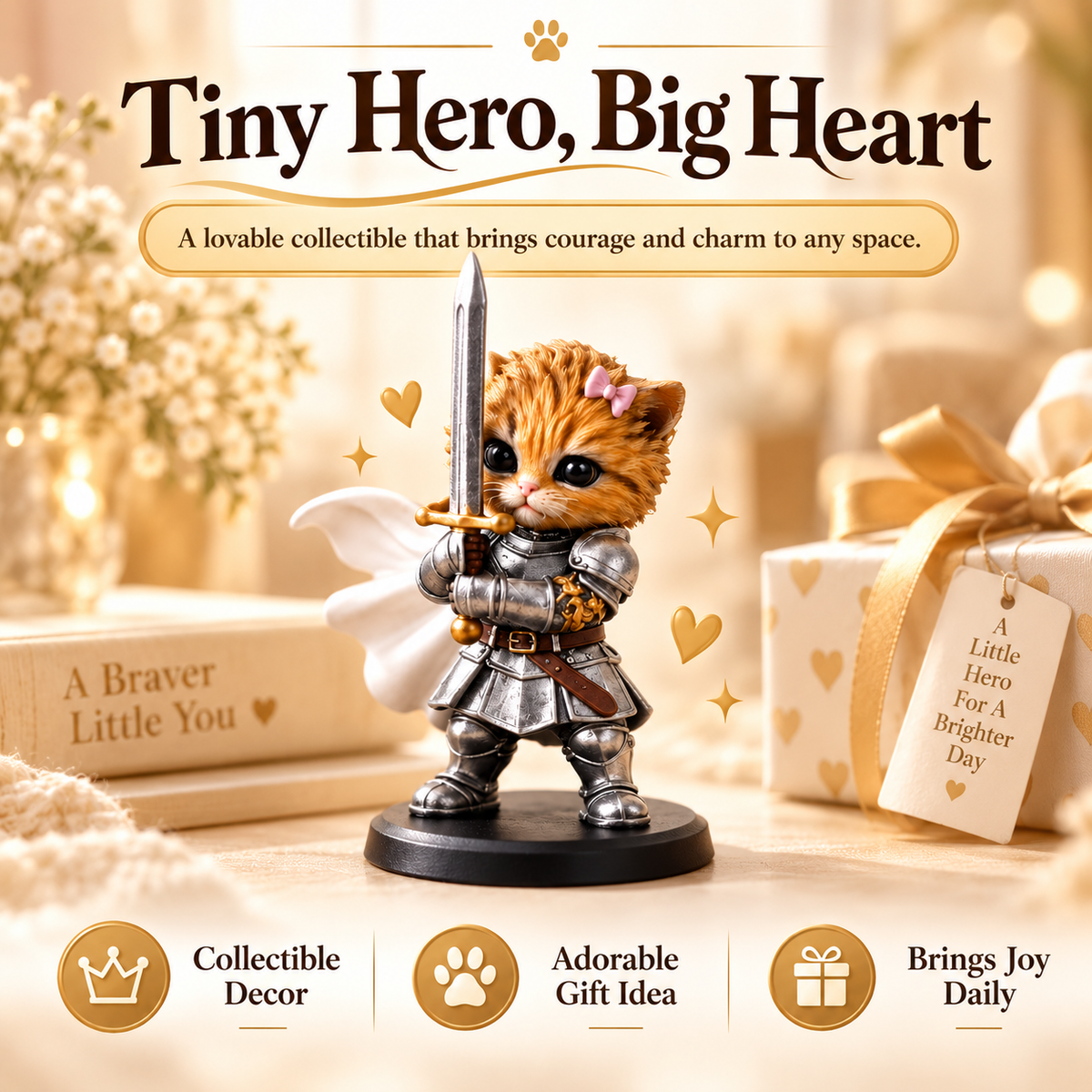 Knight Cat Figurine – Adorable Knight Kitten Warrior Collectible