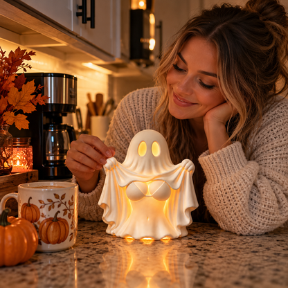 Cheeky Ghost Halloween Tabletop Decor – Funny Light-Up Figurine