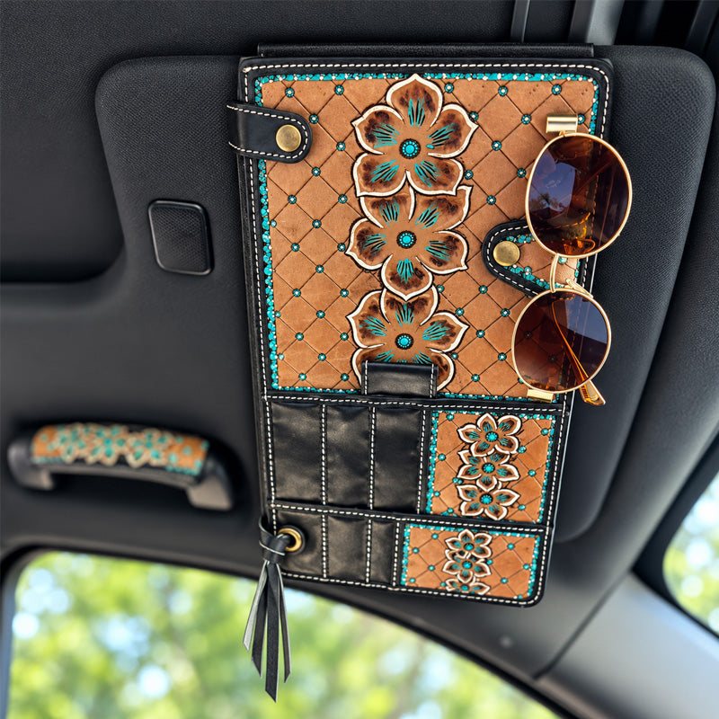 Vintage Western Floral Car Sun Visor Organizer – Vintage Style Storage Pouch