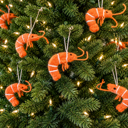 Christmas Prawn Ornaments – Handmade Felt Shrimp Decorations for Christmas Trees & Coastal Holiday Decor