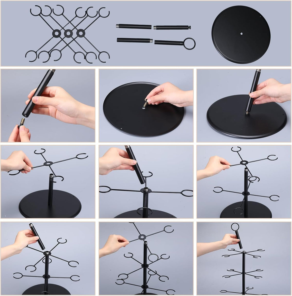 Step by step assembly of the Christmas wine glass tree and hanging cedar greenery