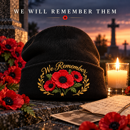 🌺 Remembrance Poppy Embroidered Beanie - A Tribute to Those Who Served