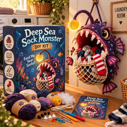 🧦😂 Sock Gobblers™ – DIY Crochet Animal Sock Holder Kit | Funny Hanging Laundry Organizer & Creative Handmade Gift 🦈🐊