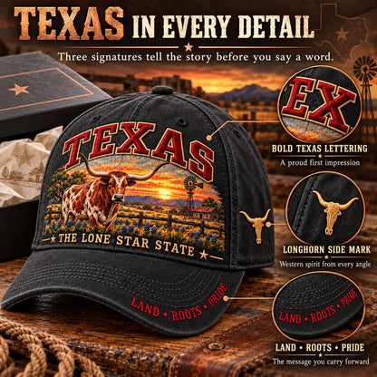 🤠 Texas Lone Star Longhorn Cap | Cotton-Poly Blend • Detailed Embroidery • Adjustable Fit