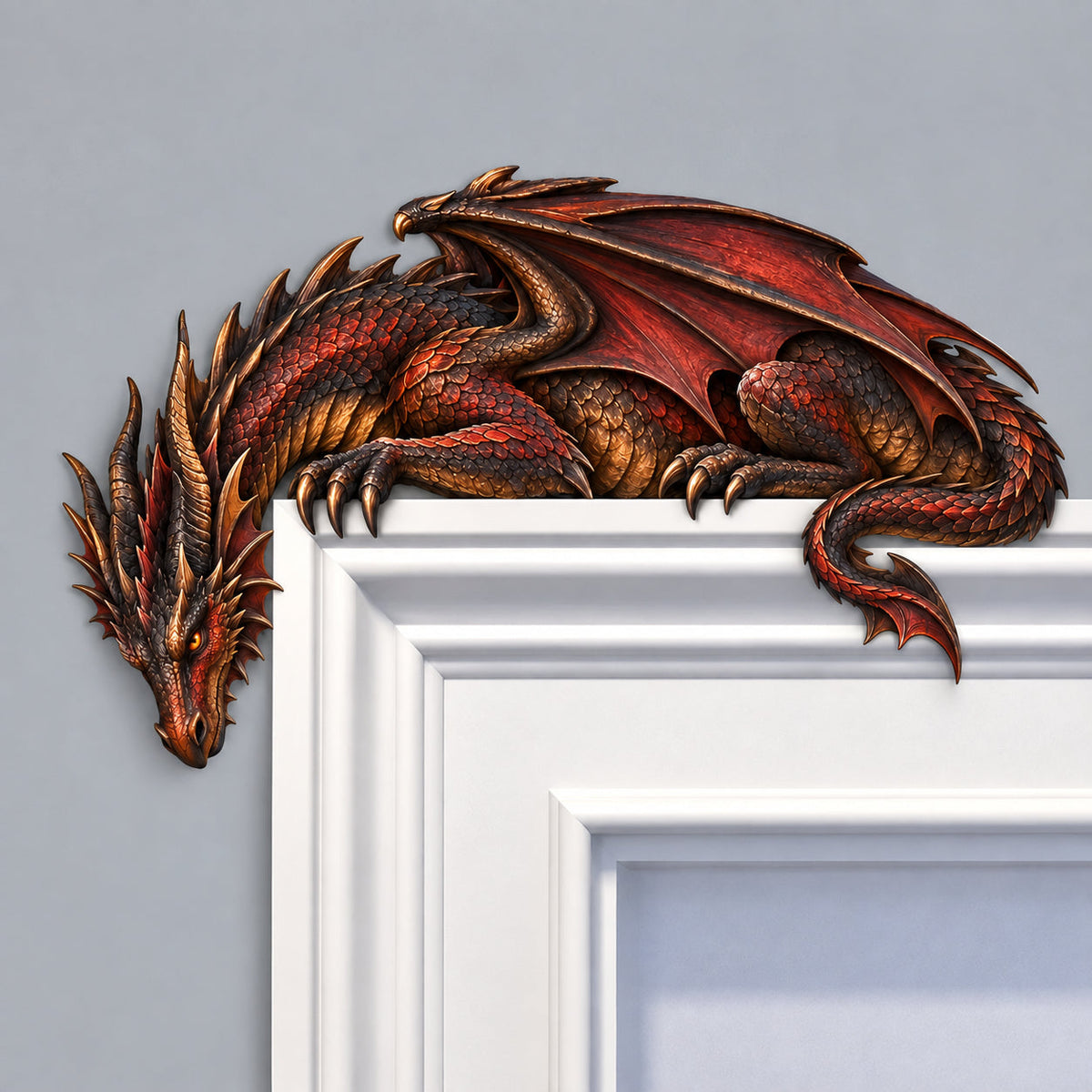 🐉🔥 Sleeping Dragon Door Topper | Medieval Fantasy Dragon Guardian Wall Décor for Doorway, Gaming Room & Gothic Home 🏰✨
