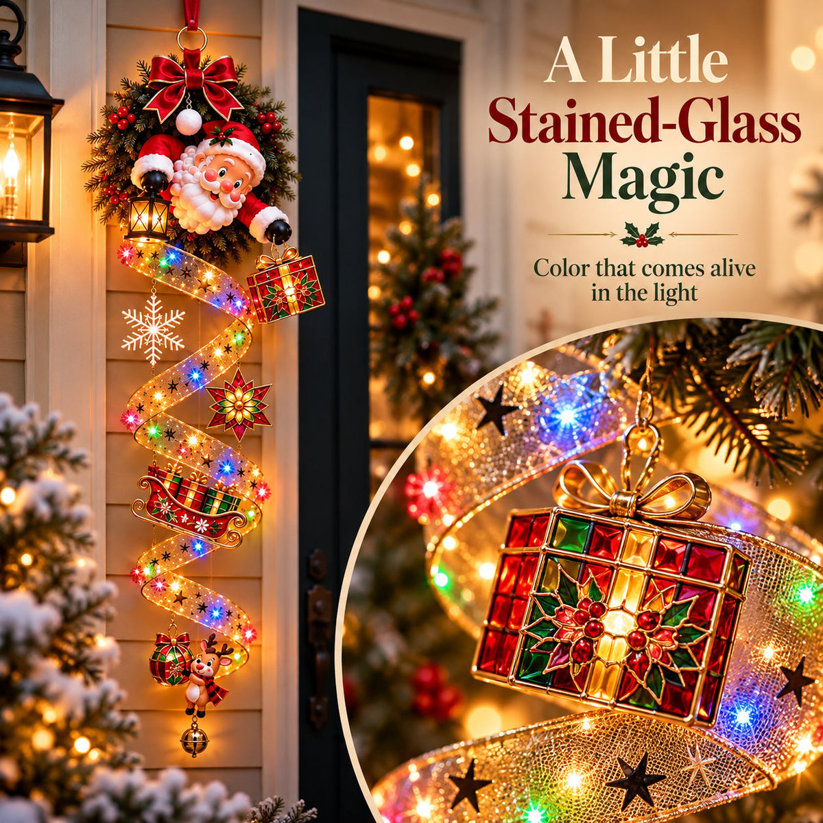 🎄 Let the Holidays Shine Through | Stained-Glass Door Decor