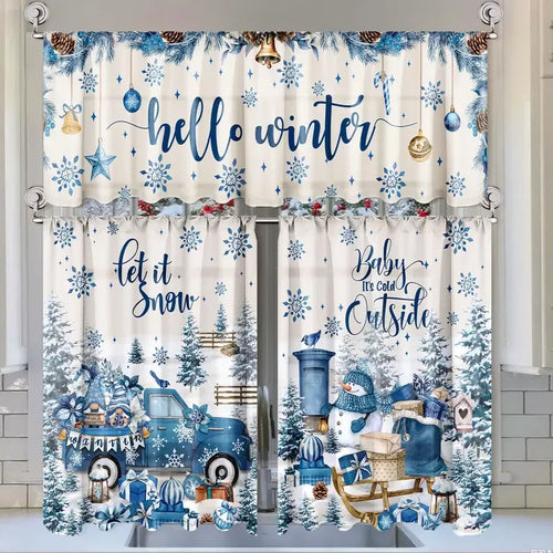 🎄3-Piece Christmas Kitchen Curtain Set | Water-Resistant Valance & Tier Curtains🏡
