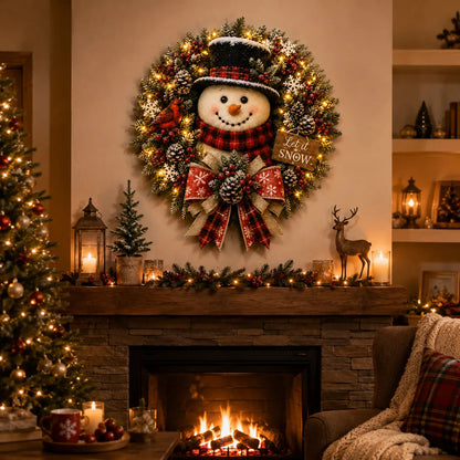 ✨✨ Hot Sale 49% OFF ⛄ Pre-Lit Snowman Christmas Wreath – Bring Holiday Cheer to Every Door
