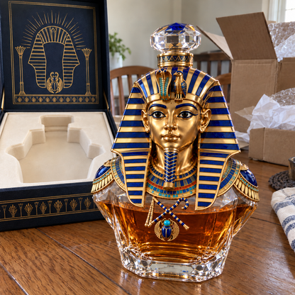 👑 Tutankhamun’s Legacy Whiskey Decanter — Blue & Gold Limited Custom Edition