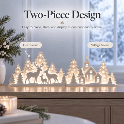 Light-Up Christmas Deer & Snowy Village Window Decor – 2-piece LED set ✨