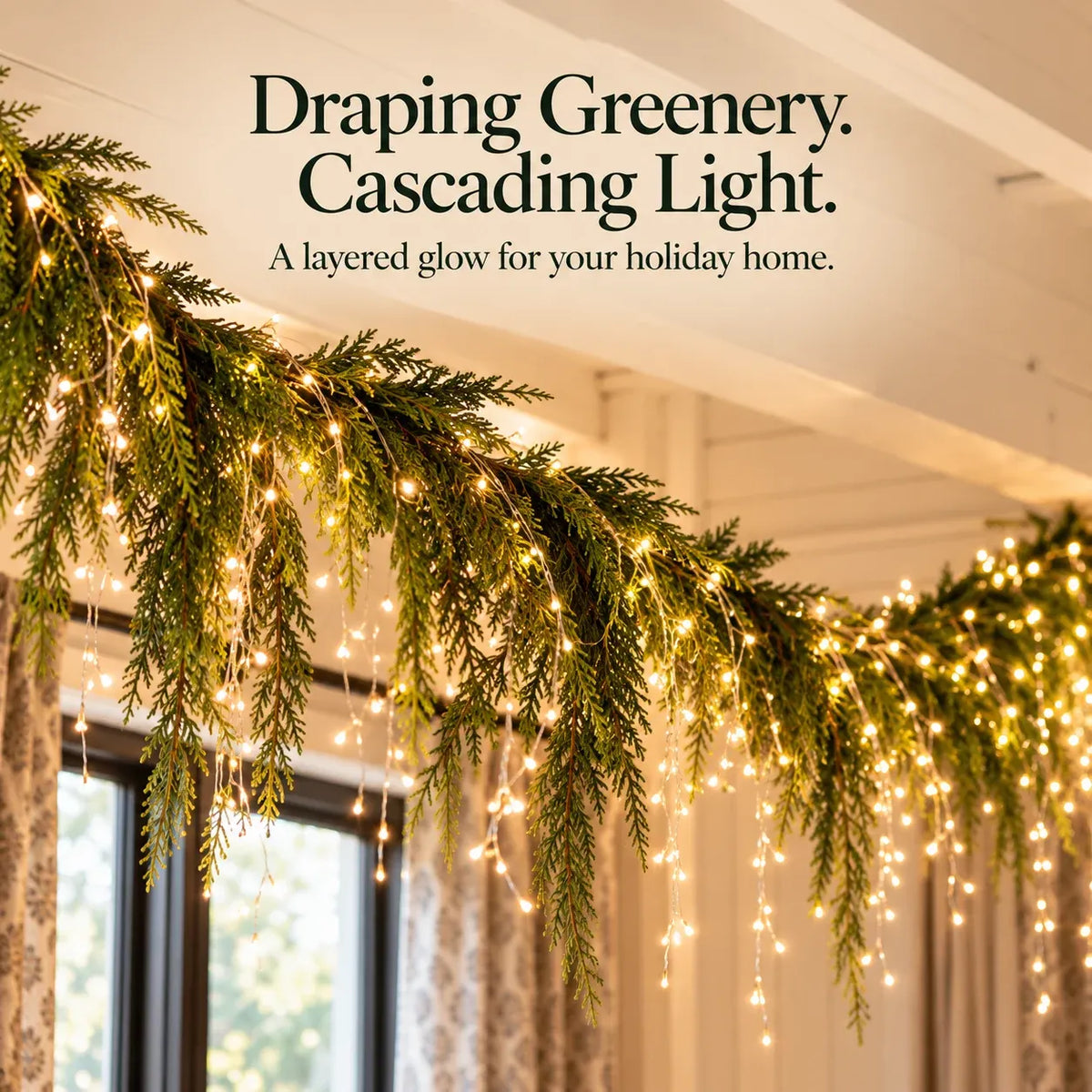 🎄 Christmas Greenery Garland & Warm Icicle Lights Set — Turn Empty Spaces Into Holiday Magic ✨