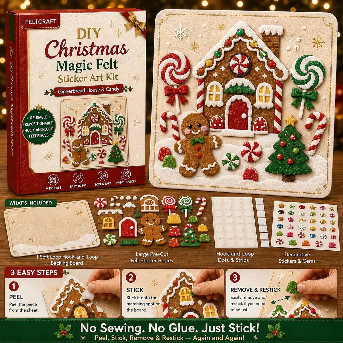 🎄✨ Cozy Christmas Felt Art Craft Kit – Reusable DIY Family Activity & Creative Christmas Gift 🎁❤️