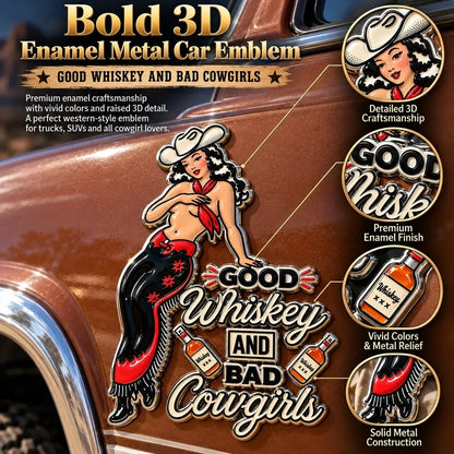 🤠 Vintage Cowgirl Western Metal Car Emblem | Retro Roadside Style🍻