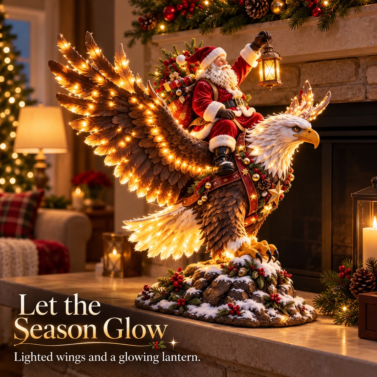 🎅 Sky Rider Santa – Lighted Eagle & Santa Figurine 🦅