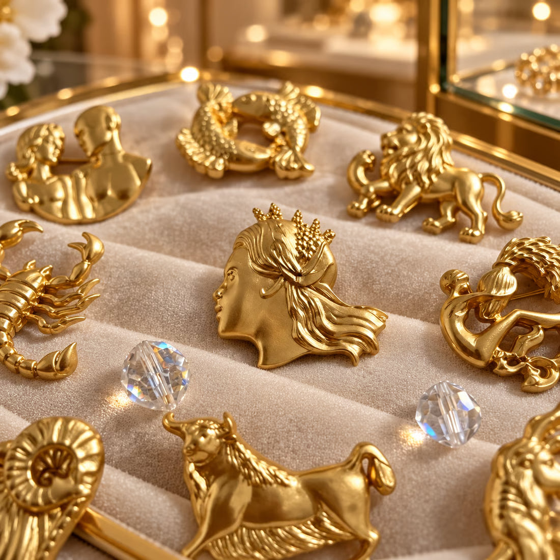 Vintage Gold-Tone Zodiac Sign Brooch