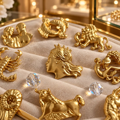 Vintage Gold-Tone Zodiac Sign Brooch