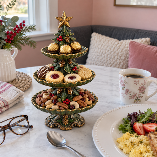 🎄 Vintage Christmas Tree 3-Tier Serving Stand