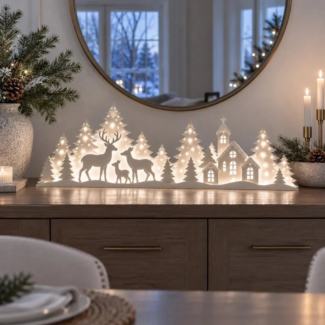 Light-Up Christmas Deer & Snowy Village Window Decor – 2-piece LED set ✨