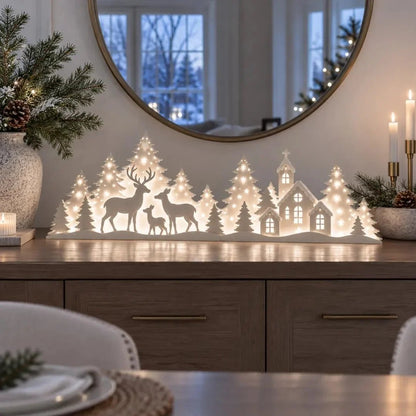 Light-Up Christmas Deer & Snowy Village Window Decor – 2-piece LED set ✨
