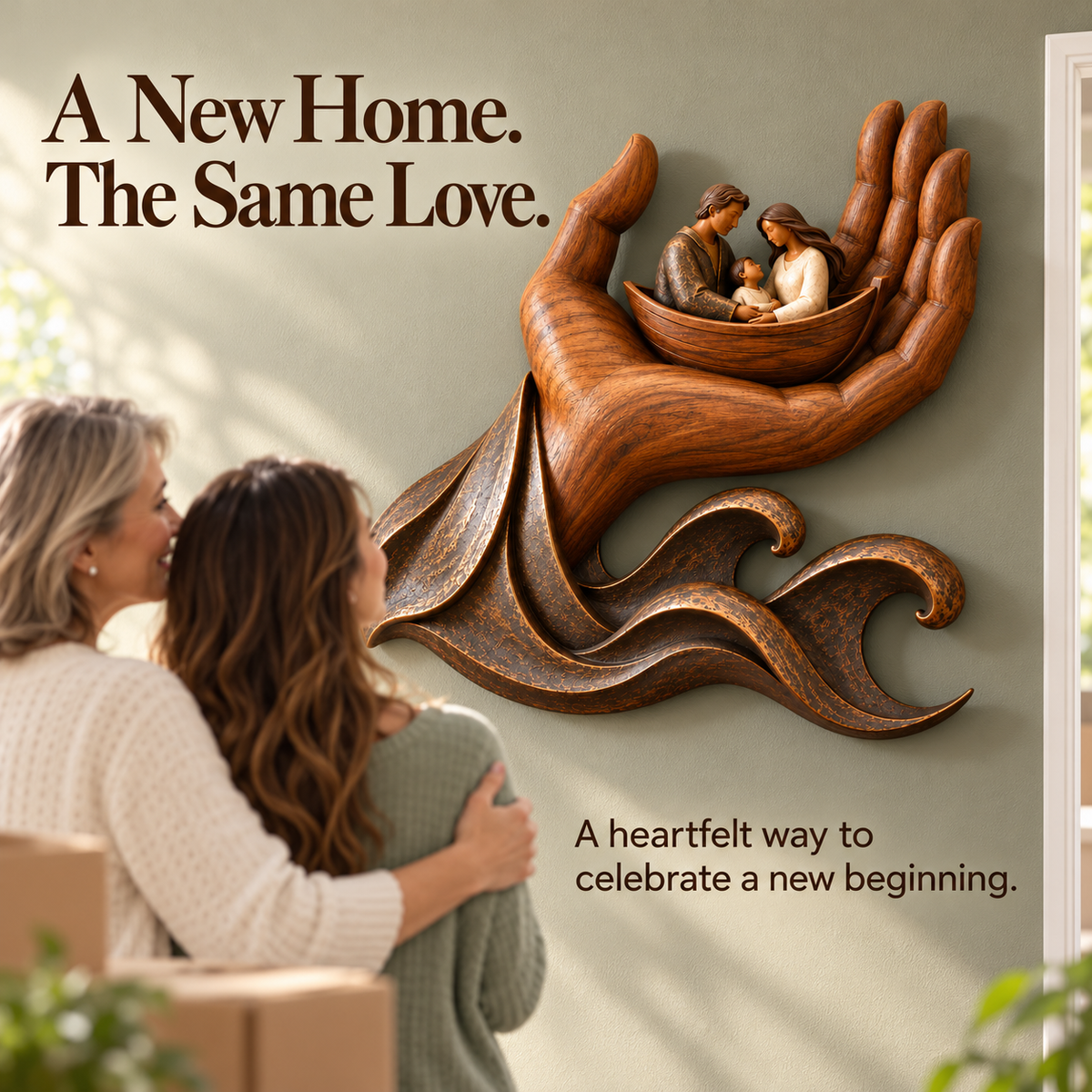 🤲 Held in His Hand – Family Boat Wall Sculpture