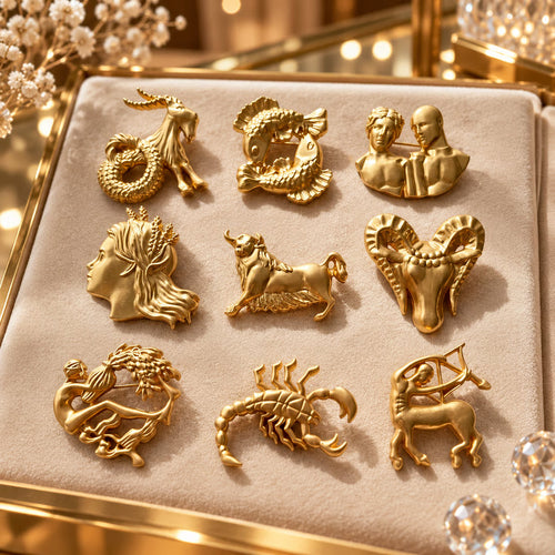 Vintage Gold-Tone Zodiac Sign Brooch