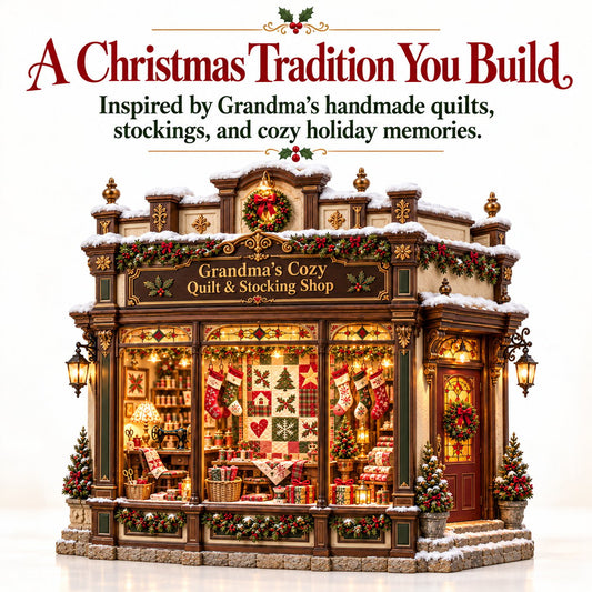 Grandma's Christmas Quilting Cottage – DIY Light-Up Miniature Dollhouse Kit, Cozy Holiday Craft & Handmade Christmas Gift