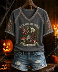 Women's "All Plants Are Edible Some Only Once" Halloween Floral Print Casual T-shirt