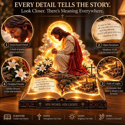 ✨🙏 Faith Brings PeaceTM — Illuminated Praying Jesus Figurine