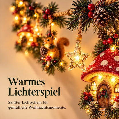 Beleuchtete weihnachtliche Waldgirlande – Festliche Dekoration im Stil eines verzauberten Waldes
