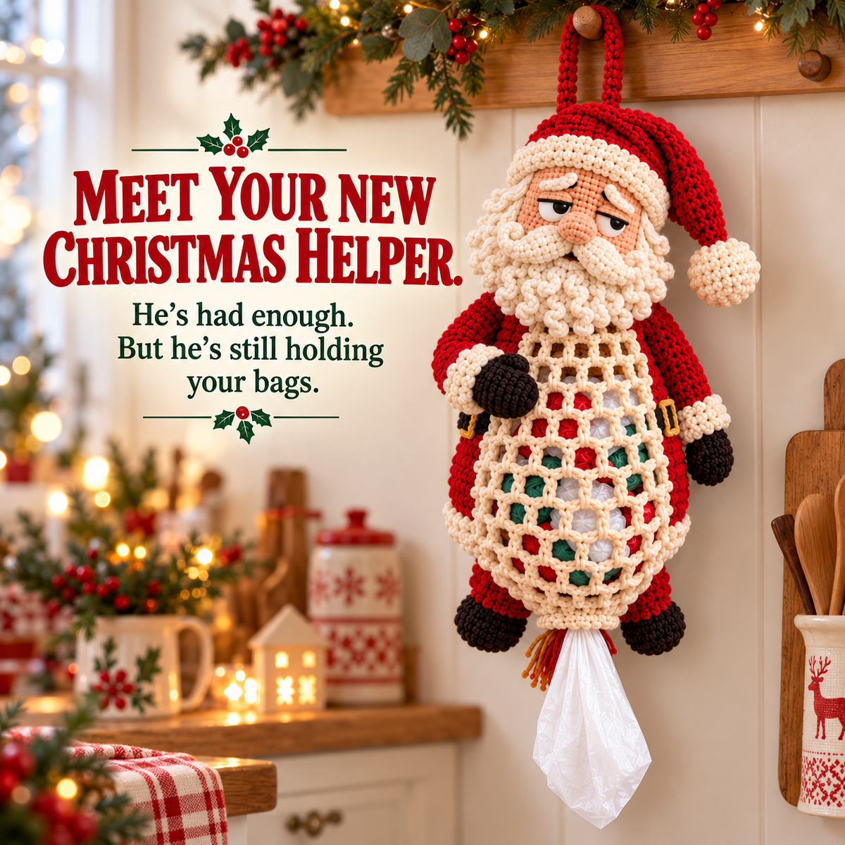 🎄 Christmas Crochet Bag Holder DIY Kit – 4 Funny Festive Designs | A Gift With a Bit of British Humour